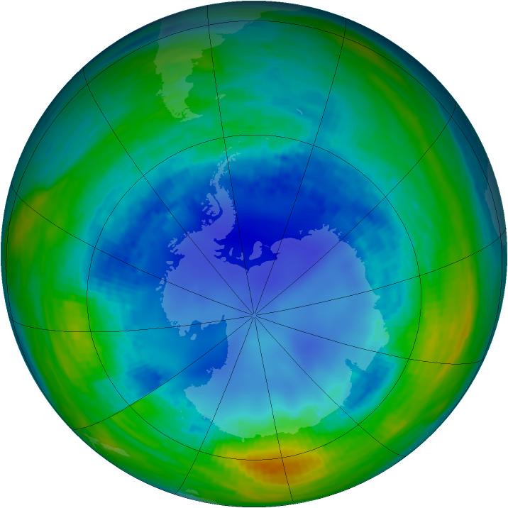 Antarctic ozone map for 15 August 1993